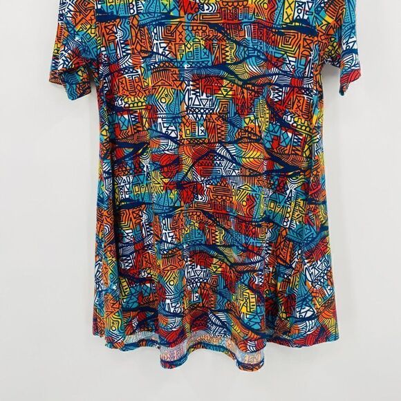 Lularoe Size XS Blue & Orange Geometric Print Short Sleeve Perfect Tee Flowy - Picture 3 of 8